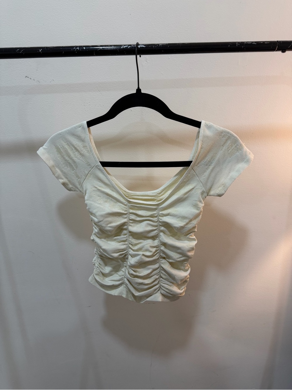 Free People Cream Ruched Scoop Crop Top